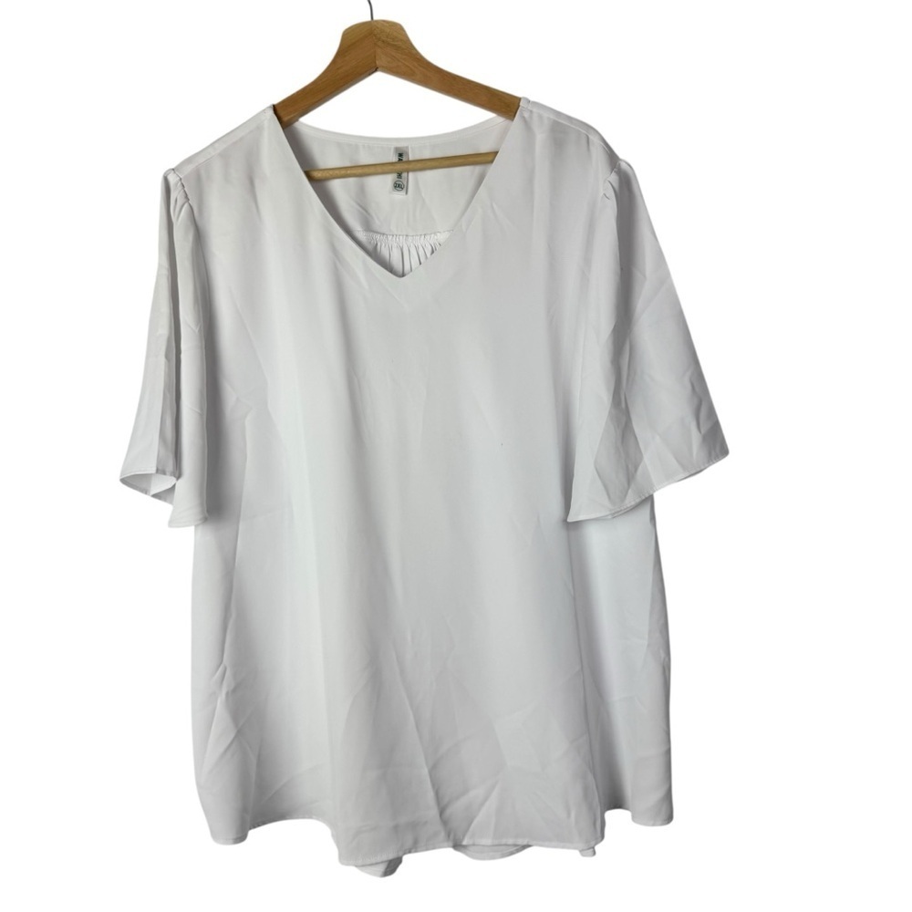Boutique Wangzhi White V-Neck Short Sleeve Blouse‎ 2X
